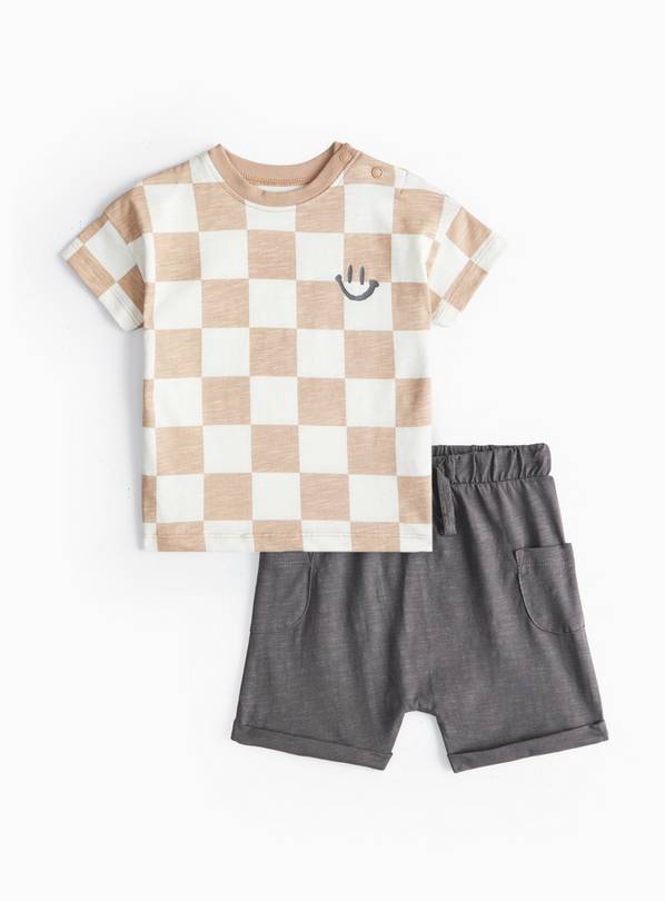 Checker Board T-Shirt & Grey Shorts Set 9-12 months